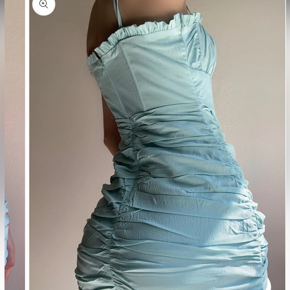 Mint Rutched Tight Ruffled Mini Dress - Picture 2 of 2